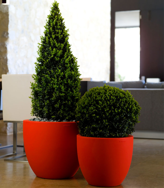 Macetero Grande Redondo de Exterior para decorar el jardín o la terraza. Diseñado por Studio Vondom. Macetero de diseño moderno fabricado en España. Resina de Polietileno de alta resistencia al exterior y al sol.