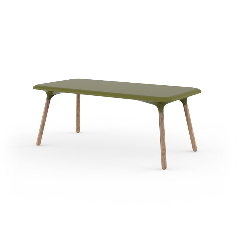 Mesa PAL 180x90x72 Pie Madera para exterior | VONDOM. Mesa de diseño moderno para jardín o terraza. Dimensiones: 90x180x72 Diseñado por Karim Rashid. Fabricado en rotomoldeo de resina de polietileno de alta resistencia reforzada con fibra de vidrio y tratamiento UV.