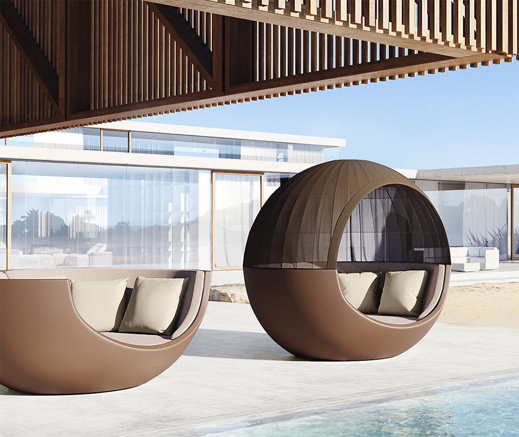 Daybed MOON para exterior | VONDOM. Daybed de diseño moderno para jardín o terraza. Dimensiones: 218x202x93 Diseñado por Ramón Esteve. Fabricado en rotomoldeo de resina de polietileno de alta resistencia reforzada con fibra de vidrio y tratamiento UV.