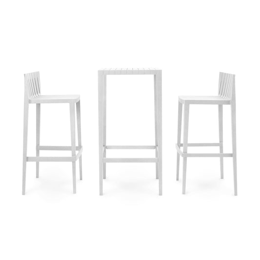 SET Mesa + 2 Taburetes Altos Apilable para exterior | VONDOM. Mesa de diseño moderno para jardín o terraza. Dimensiones: 52x52x110 Diseñado por Archirivolto Design. Fabricado por inyección de resina de alta resistencia reforzada con fibra de vidrio y tratamiento UV.