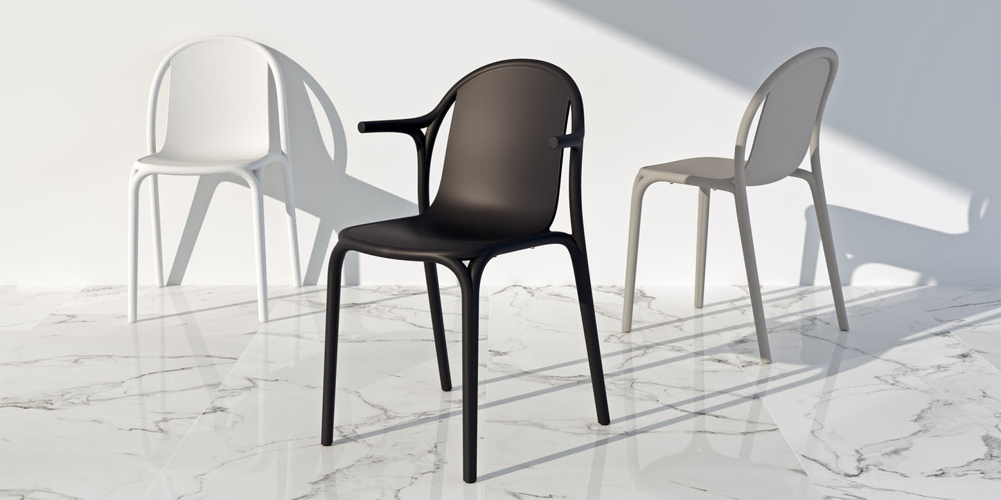BROOKLYN Silla con Brazos (4 Pack) Apilable para exterior | VONDOM. Silla de diseño moderno para jardín o terraza. Dimensiones: 54x52x83 Diseñado por Eugeni Quitllet. Fabricado por inyección de resina de alta resistencia reforzada con fibra de vidrio y tratamiento UV.